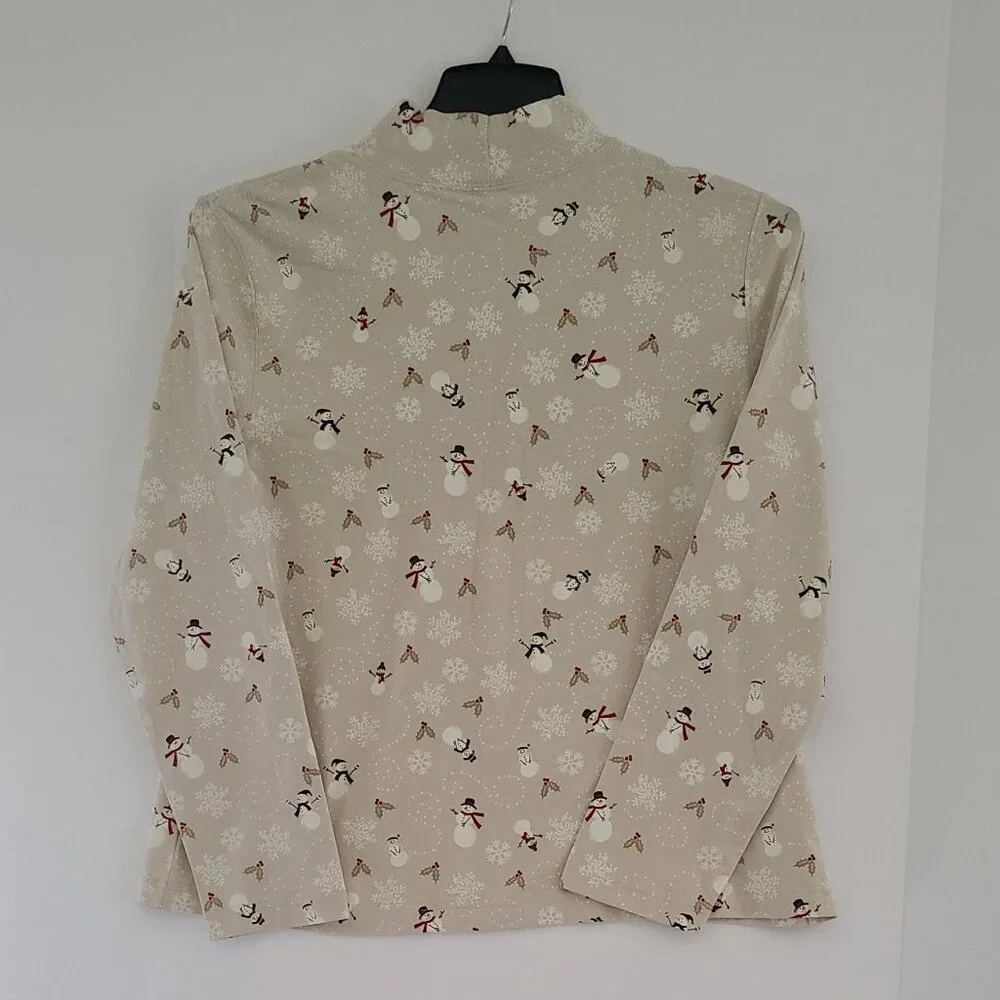 CROFT & BARROW MOCK TURTLENECK-SNOW MAN CHEER -CREAM - SIZE PXL